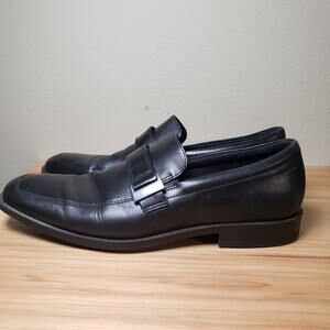 Ecco Men's Size 45‎ Buckle Strap Black Leather Loafer Slip On Dress Shoe Office